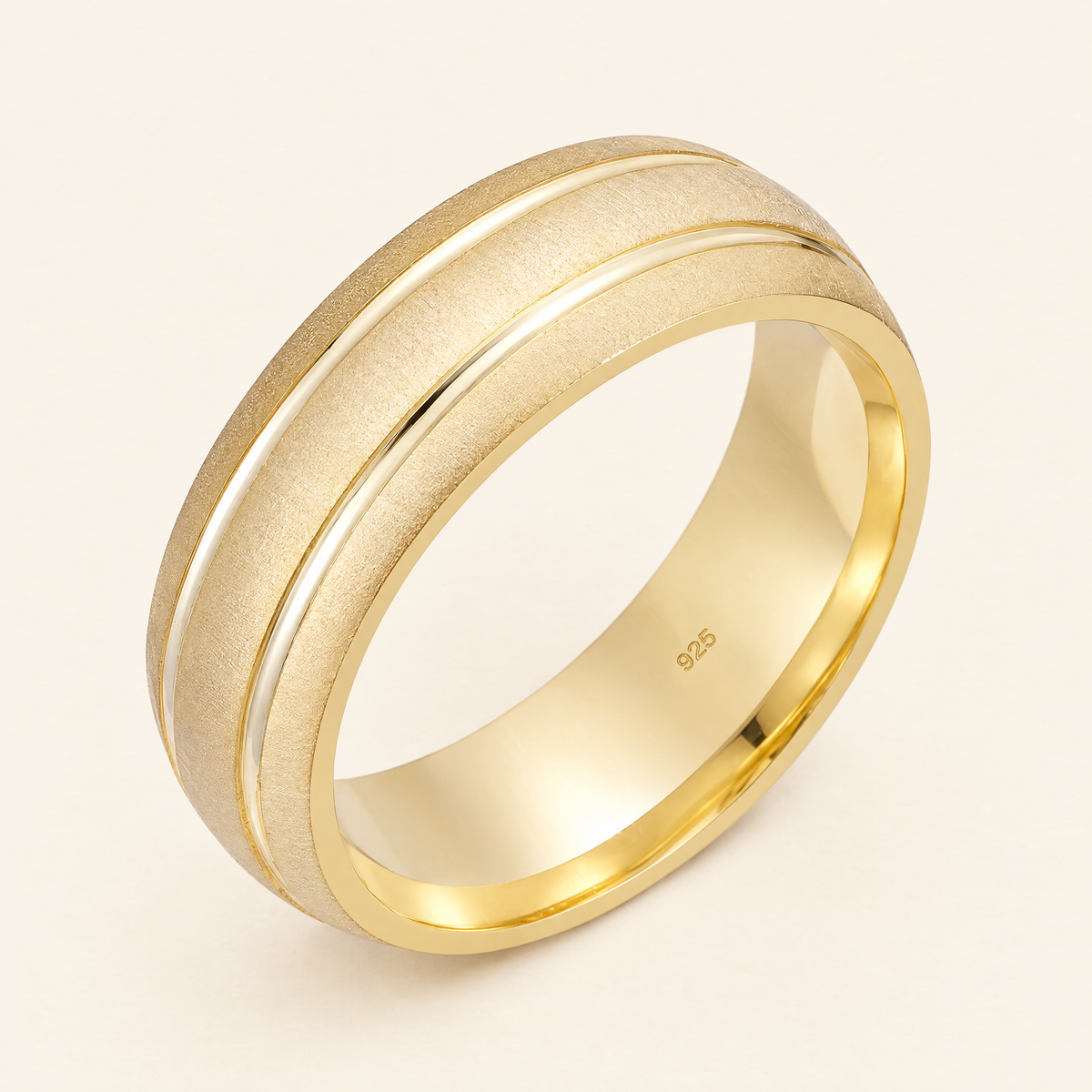 Men's 7mm Gold Wedding Band, 14K Gold Vermeil, Sterling Silver — full view