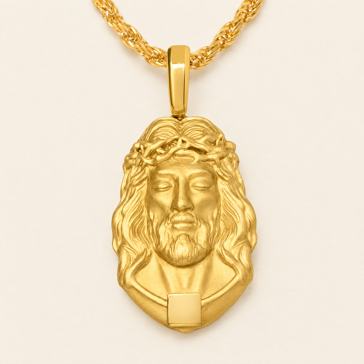 Men's Jesus Piece Pendant, 14K Gold Plated Brass, Pendant Only — full view