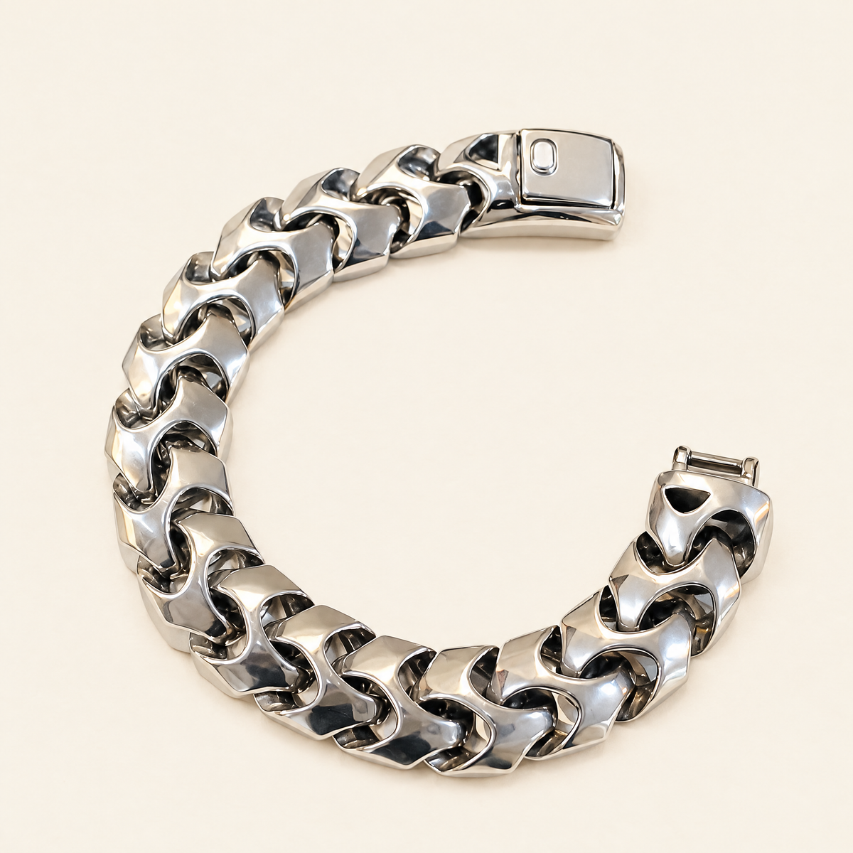 Men's Wave Link Bracelet, 316L Stainless Steel, 15mm, Silver or Black — full view