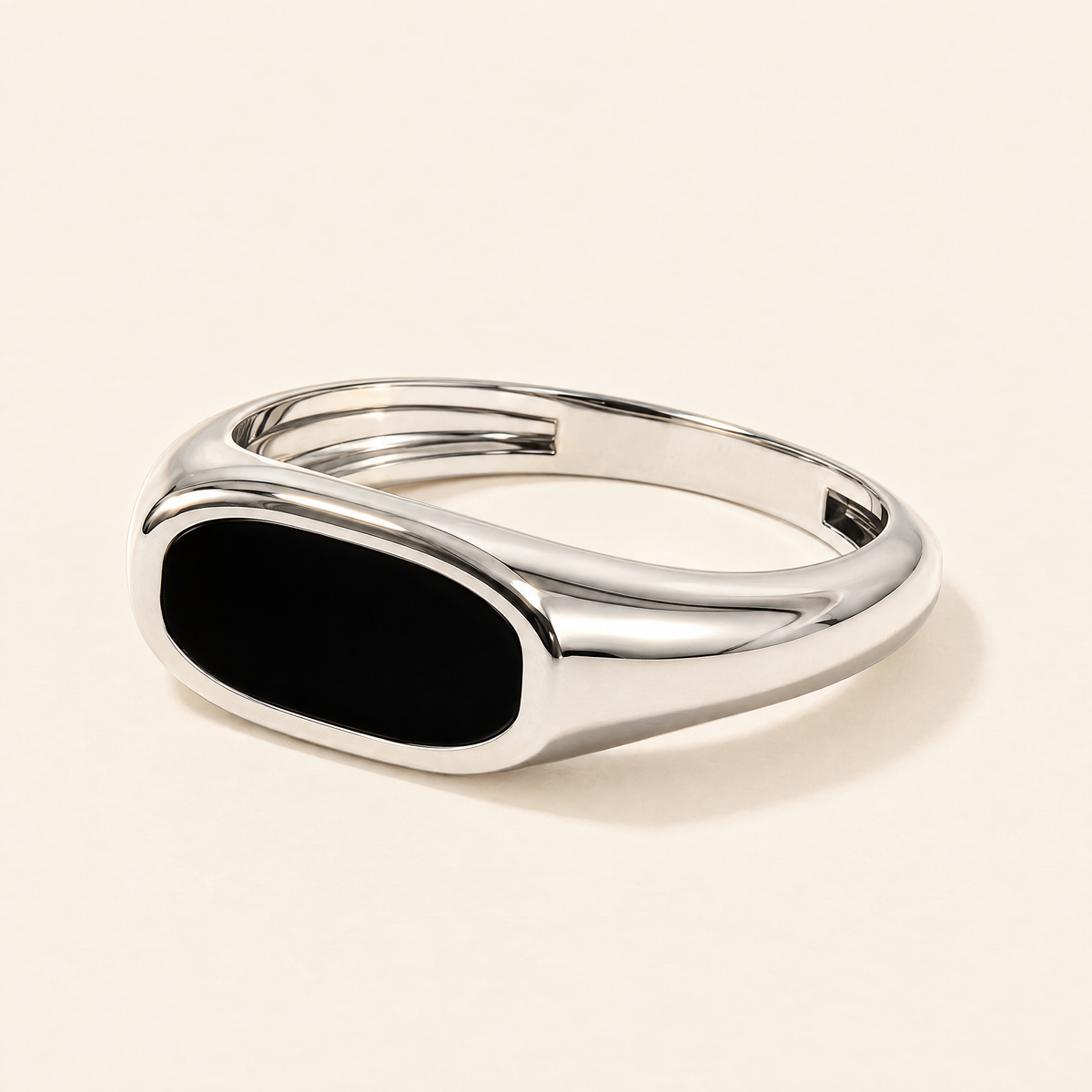 Men's Signet Ring, Black Enamel, Sterling Silver or 18K Gold Vermeil — full view