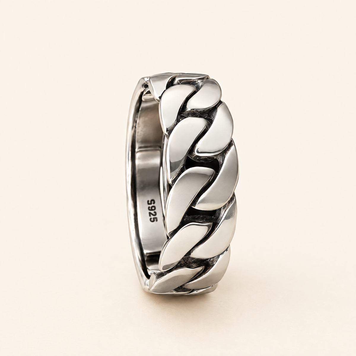 Men's Chain Link Ring, 925 Sterling Silver, Adjustable — full view