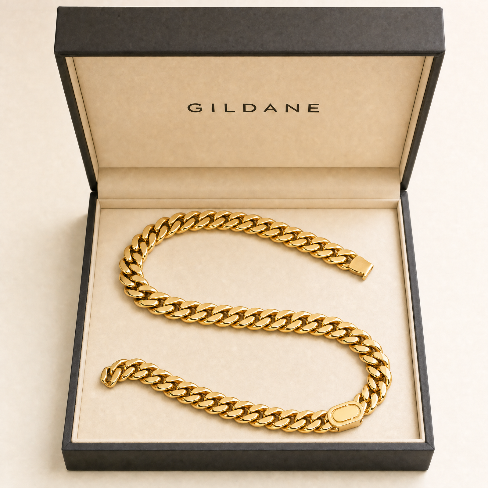 8mm gold Cuban chain in the GILDANE gift box