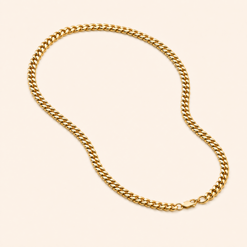 Men's 5mm Cuban link gold chain, full chain on seamless ivory