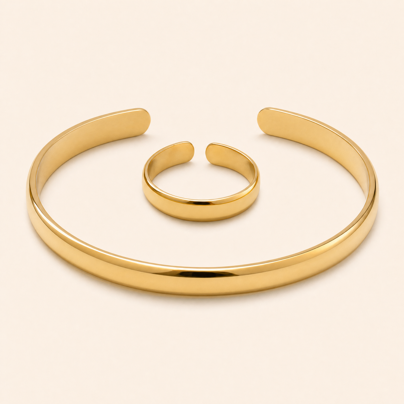 Unisize Bracelet & Ring Set — Stainless Steel, Adjustable — full view