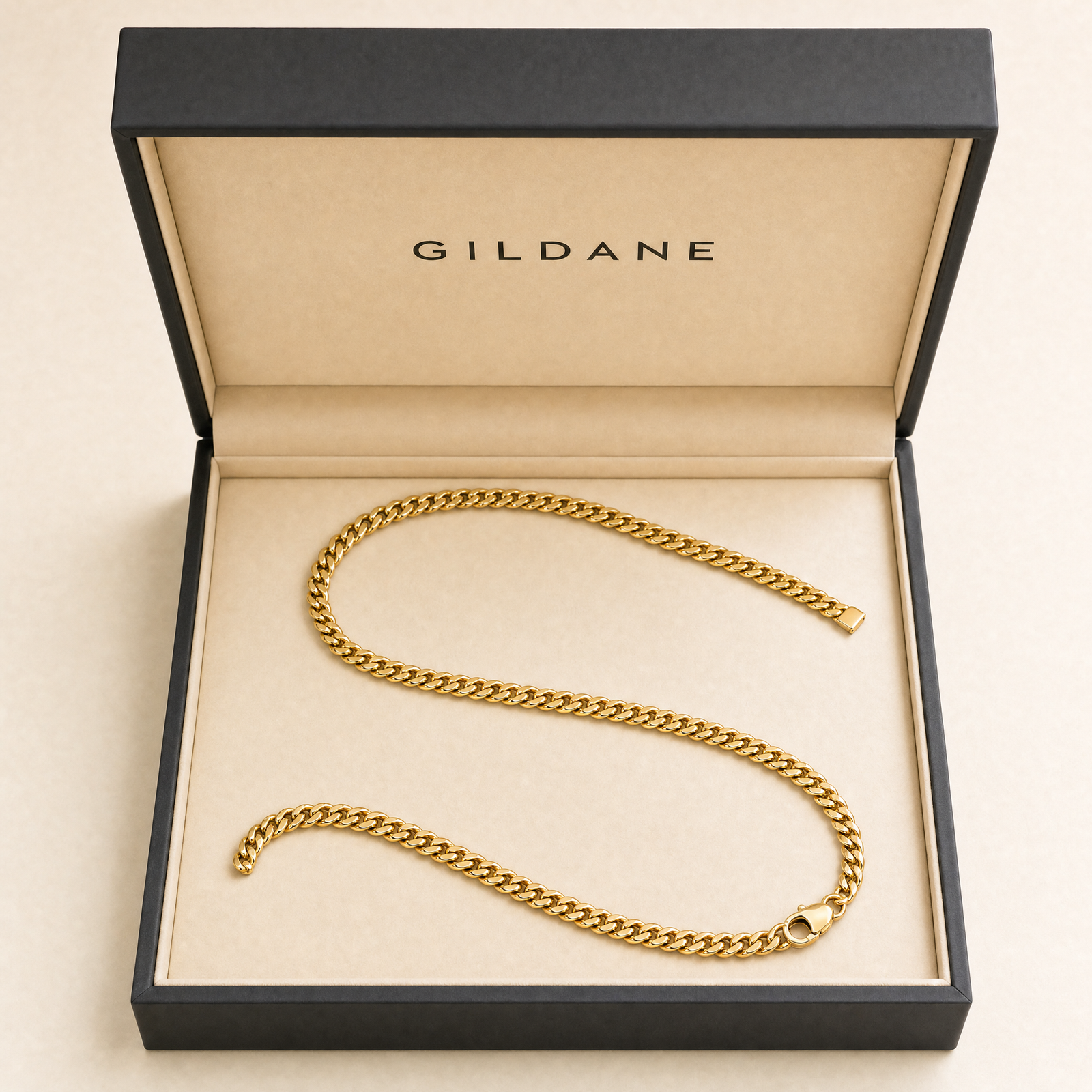 5mm gold Cuban chain in the GILDANE gift box